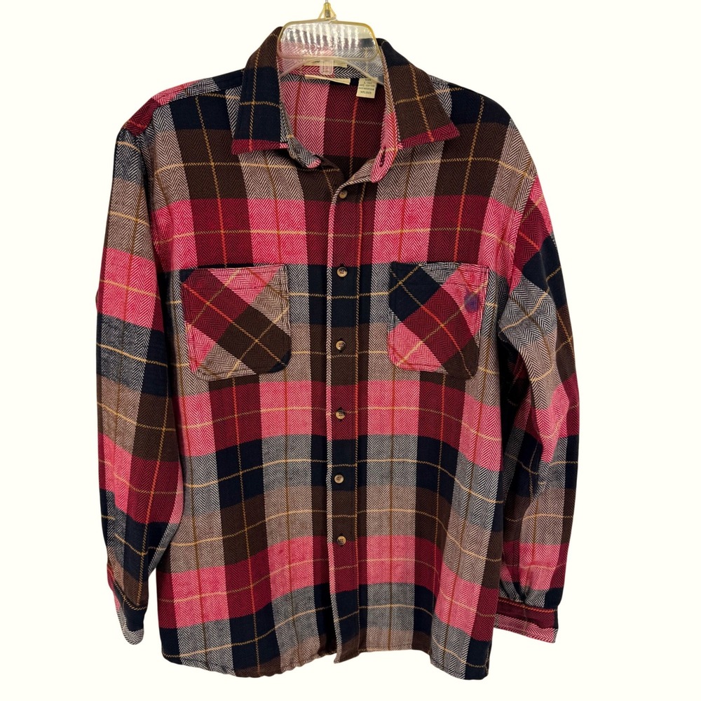 Vtg St Johns Bay Big Mac Flannel‎ Button Up Long Sleeve Shirt Men LgT Red Brown